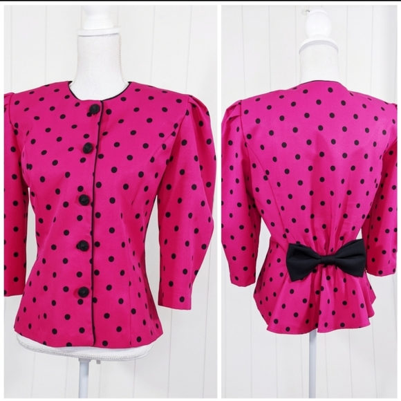 Vintage Jackets & Blazers - Vintage 80's Polka Dot Puffy Sleeve Bow Blazer